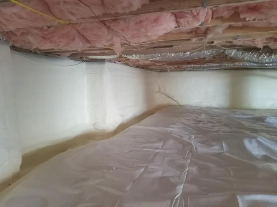 Crawl space encapsulation with closed-cell spray foam for Commercial Roof Restoration in North Potomac